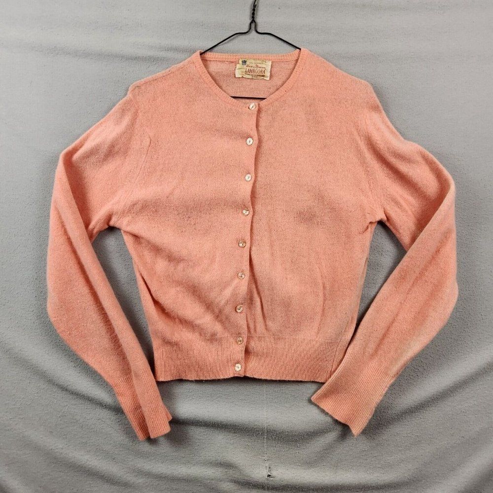 Vintage House Of Morrison Lambgora Cardigan Sweater Pink Sz M